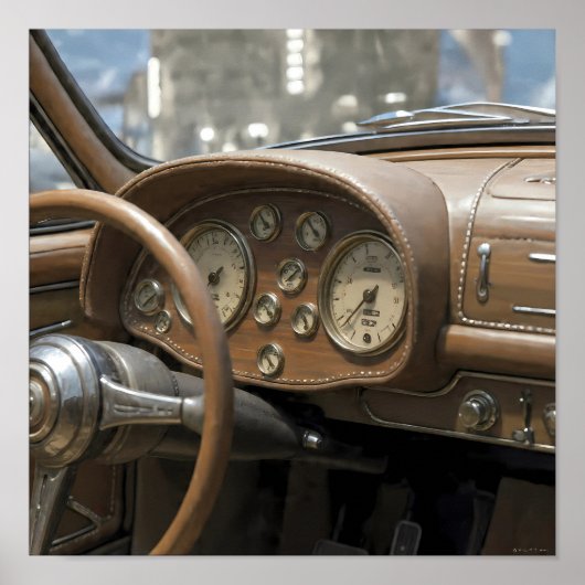 Close-Up Luxe: Vintage Dashboard Cockpit Detail Poster (Voorkant)
