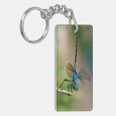 Close-Up Of A Blue Dragon Fly On A Branch Sleutelhanger (Voorkant Links)