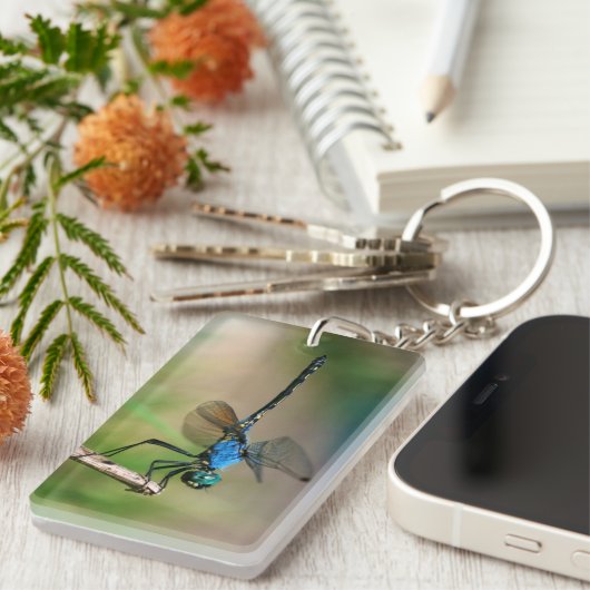 Close-Up Of A Blue Dragon Fly On A Branch Sleutelhanger (Voorkant Rechts)