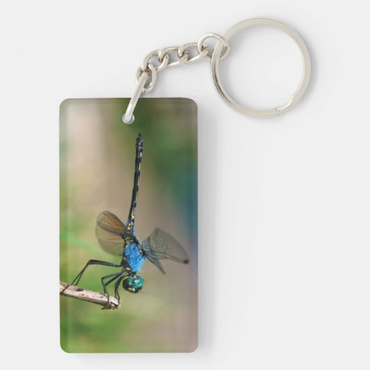 Close-Up Of A Blue Dragon Fly On A Branch Sleutelhanger (achterkant)
