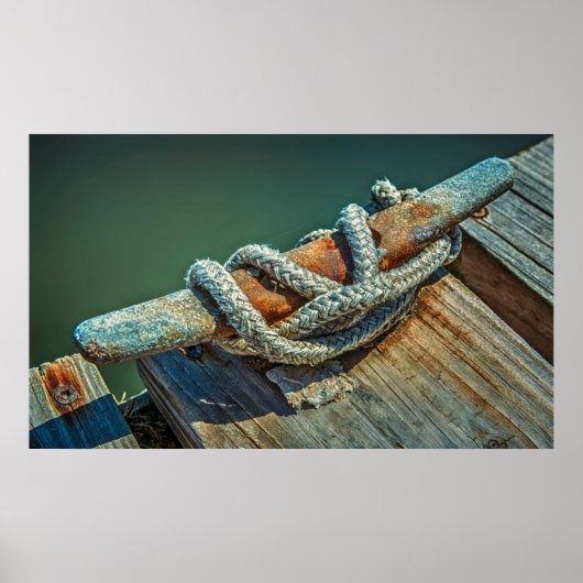 Close-up of boat cleat and rope poster (Voorkant)