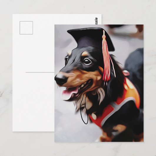 Close Up Of Dachshund Dog Wearing Graduation Hat P Briefkaart (Voorkant / Achterkant)