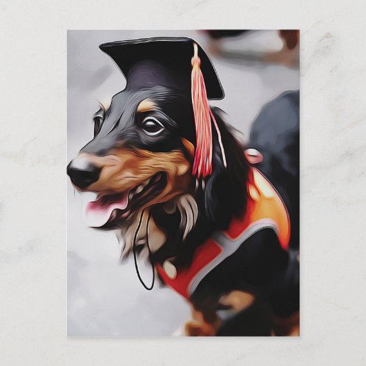Close Up Of Dachshund Dog Wearing Graduation Hat P Briefkaart (Voorkant)