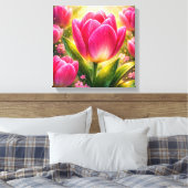 Close-up of Pink Tulips with Dew and Sunlight Glow Canvas Afdruk (Insitu (Slaapkamer))