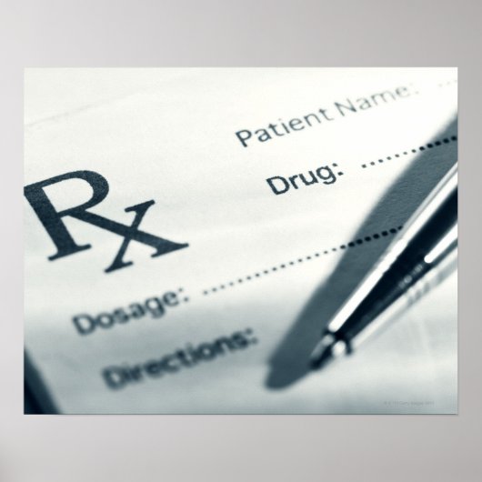 Close up of prescription pad and pen poster (Voorkant)