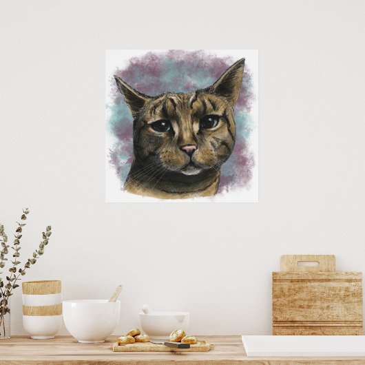 Close Up Tabby Cat Realistic Drawing Poster (Keuken)
