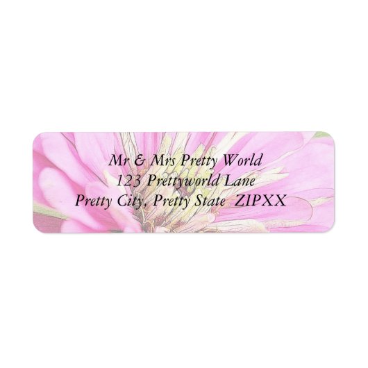 Close-up uitzicht van een delicate roze zinnia etiket (Voorkant)