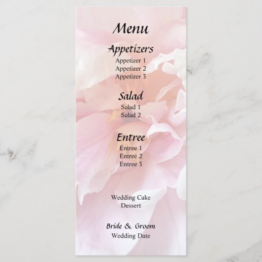 Close-up van bleke roze pioenrozen menu (Voorkant)