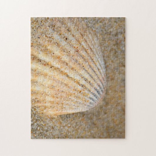 Close-up van Cockle SeaShell in het zand op het st Legpuzzel (Verticaal)