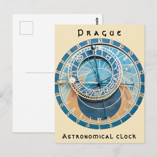 Close-up van de astronomische klok van Praag, Tsje Briefkaart (Voorkant / Achterkant)