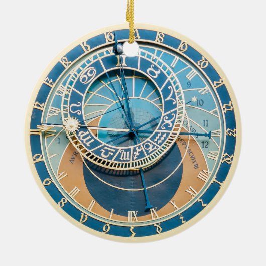 Close-up van de astronomische klok van Praag, Tsje Keramisch Ornament (Achterkant)