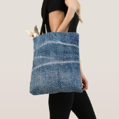 Close-up van denim doek. tote bag (Dichtbij)