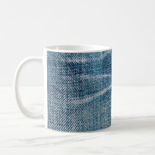 close-up van denimdoek koffiemok (Links)