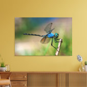 Close-up van een blauwe libel op een tak canvas afdruk (Insitu (Woonkamer))
