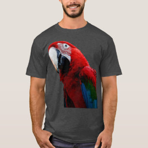 Close-up van een groene gevleugelde macaw papegaai t-shirt