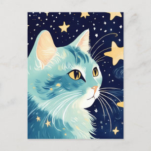 Close-up van een kat met sterren op de achtergrond briefkaart
