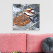 Close-up van een Killdeer strandvogel op de rotsen Canvas Afdruk (Insitu (Woonkamer))