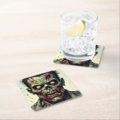 Close-up van een Pop Art Zombie Halloween Kartonnen Onderzetters (Insitu)