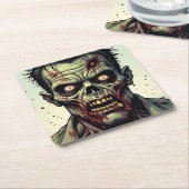 Close-up van een Pop Art Zombie Halloween Kartonnen Onderzetters (Schuin)