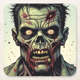 Close-up van een Pop Art Zombie Halloween Kartonnen Onderzetters