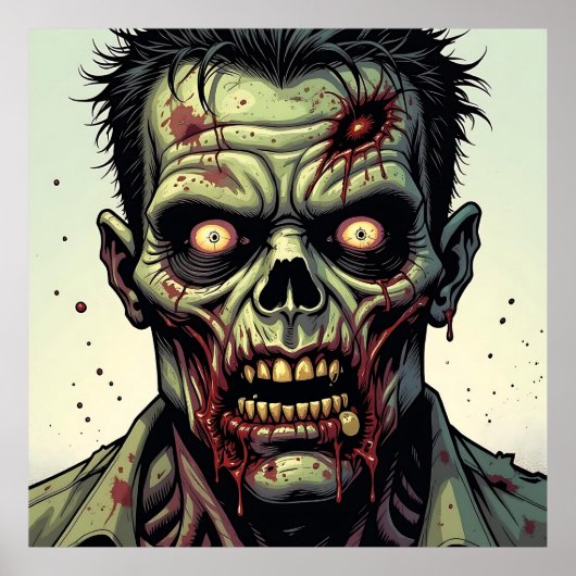 Close-up van een Pop Art Zombie Halloween Poster (Voorkant)