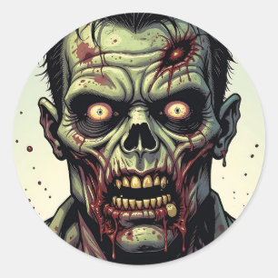 Close-up van een Pop Art Zombie Halloween Ronde Sticker