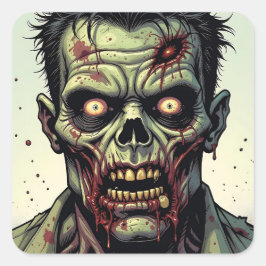 Close-up van een Pop Art Zombie Halloween Vierkante Sticker