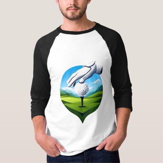 Close-up van golfbal op tee met handschoen t-shirt (Voorkant)