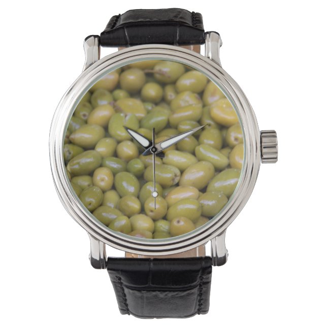 Close-up van groene olijven horloge (Voorkant)