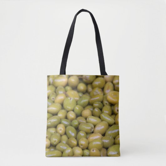 Close-up van groene olijven tote bag (Voorkant)