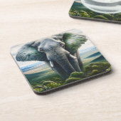 Close-up van het gezicht van de olifant, slagtande bier onderzetter (Linkerzijde)