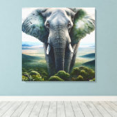 Close-up van het gezicht van de olifant, slagtande canvas afdruk (Insitu (Houten vloer))