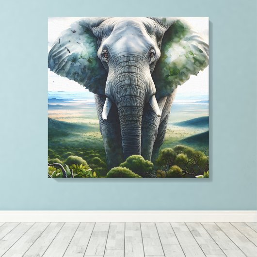 Close-up van het gezicht van de olifant, slagtande canvas afdruk (Insitu (Houten vloer))