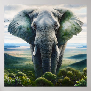 Close-up van het gezicht van de olifant, slagtande poster