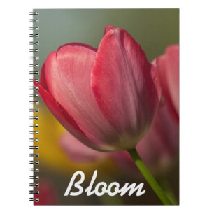 Close-up van rode en gele tulpen in de tuin notitieboek