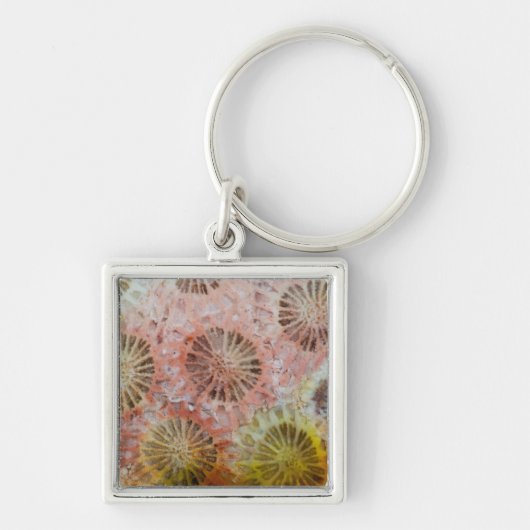 Close-up van roze koraal sleutelhanger (Voorkant)