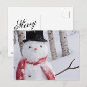 Close-up van sneeuwman met sjaal en hoge hoed feestdagenkaart (Voorkant / Achterkant)
