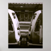 Close-up van twee treinen op het perron van het st poster (Voorkant)