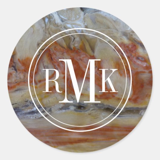 Close-up van versteend hout ronde sticker (Voorkant)