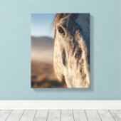Close-Up White Horse Sunrise Portrait Canvas Afdruk (Insitu (Houten vloer))
