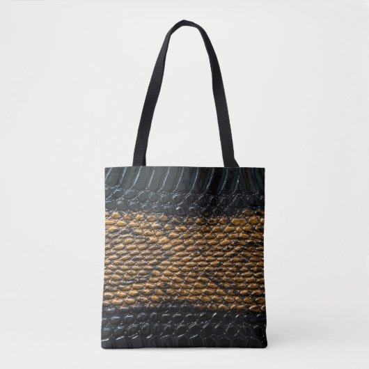 Close-up zwarte slang huidtextuur tote bag (Voorkant)