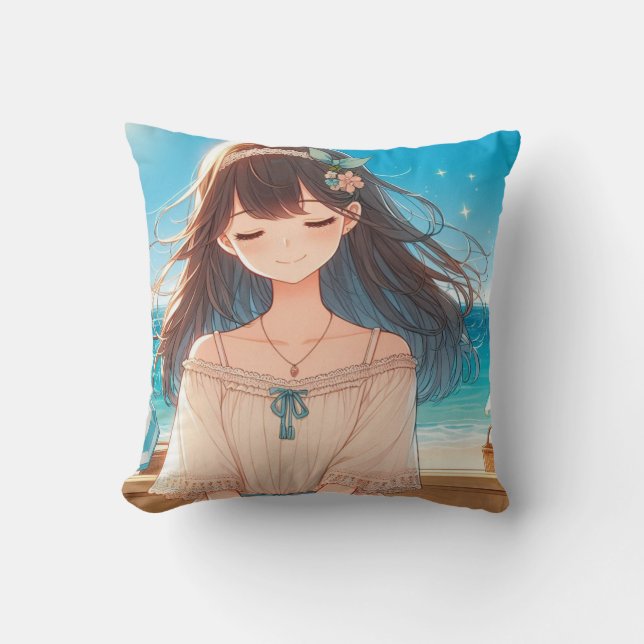 Closed Eyes Girl & Straw Hat Girl Kussen (Voorkant)