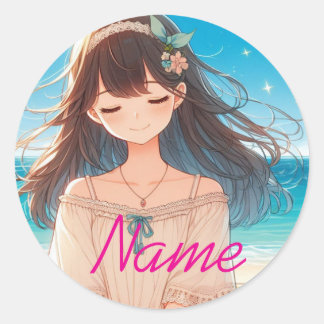 Closed Eyes Girl & Straw Hat Girl Ronde Sticker