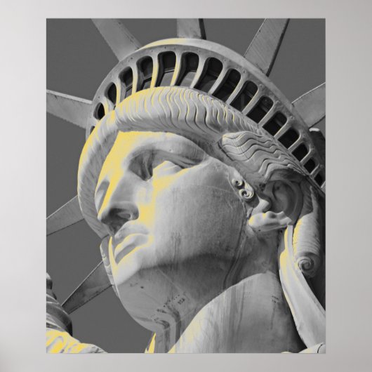 Closeup Black White Yellow Statue of Liberty Print (Voorkant)