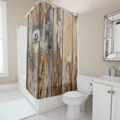 Closeup foto van bruin houten bord douchegordijn (In situ)
