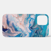 Closeup of mixed blue and white abstract marble te Case-Mate iPhone case (Achterkant (horizontaal))