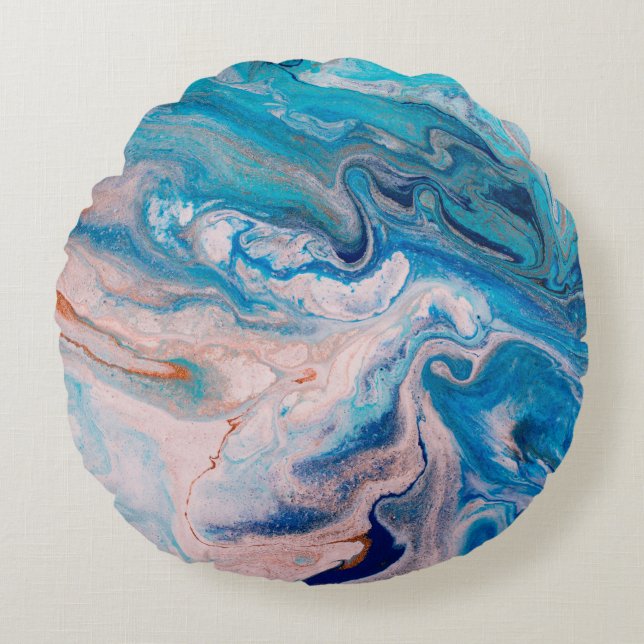 Closeup of mixed blue and white abstract marble te rond kussen (Voorkant)