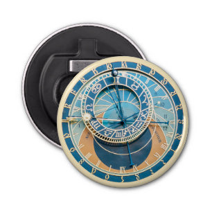 Closeup on Prague Astronomical Clock, Czech R. Button Flesopener