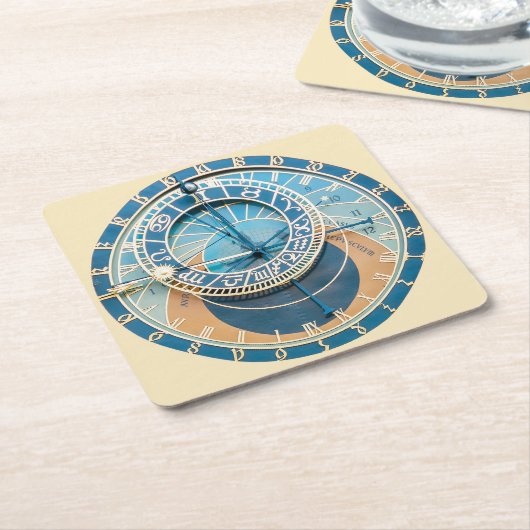 Closeup on Prague Astronomical Clock, Czech R. Kartonnen Onderzetters (Schuin)