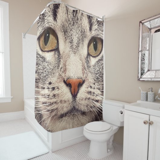Closeup Pet Cat Face Shower Curtain Douchegordijn (In situ)